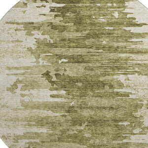 HomeRoots 8' Stylish Coffee and Ivory Abstract Washable Round Rug with UV Protection for Modern Homes 656978