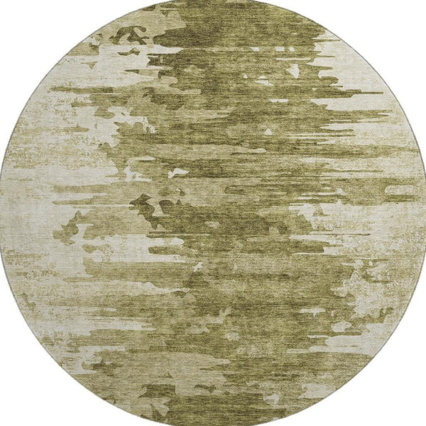 HomeRoots 8' Stylish Coffee and Ivory Abstract Washable Round Rug with UV Protection for Modern Homes 656978
