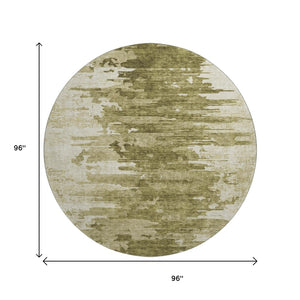HomeRoots 8' Stylish Coffee and Ivory Abstract Washable Round Rug with UV Protection for Modern Homes 656978