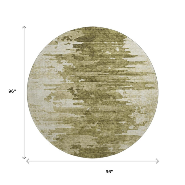 HomeRoots 8' Stylish Coffee and Ivory Abstract Washable Round Rug with UV Protection for Modern Homes 656978