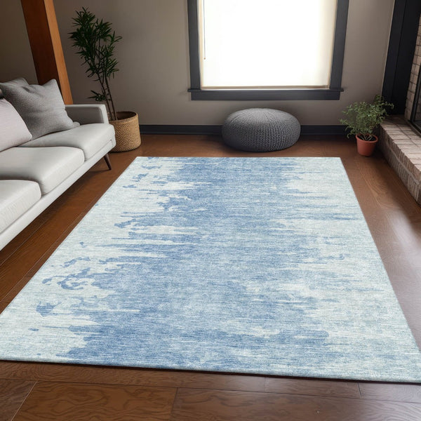 HomeRoots 5' X 8' Sky Blue & Ivory Abstract Area Rug – Washable, UV-Protected, Soft, Modern Design for Any Space 656983