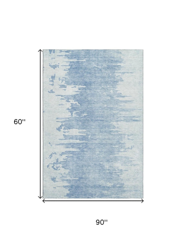 HomeRoots 5' X 8' Sky Blue & Ivory Abstract Area Rug – Washable, UV-Protected, Soft, Modern Design for Any Space 656983