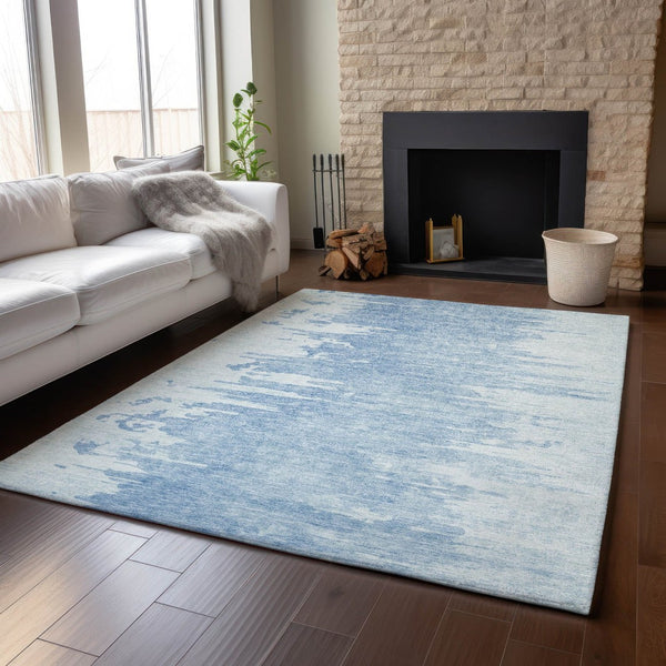 HomeRoots 5' X 8' Sky Blue & Ivory Abstract Area Rug – Washable, UV-Protected, Soft, Modern Design for Any Space 656983