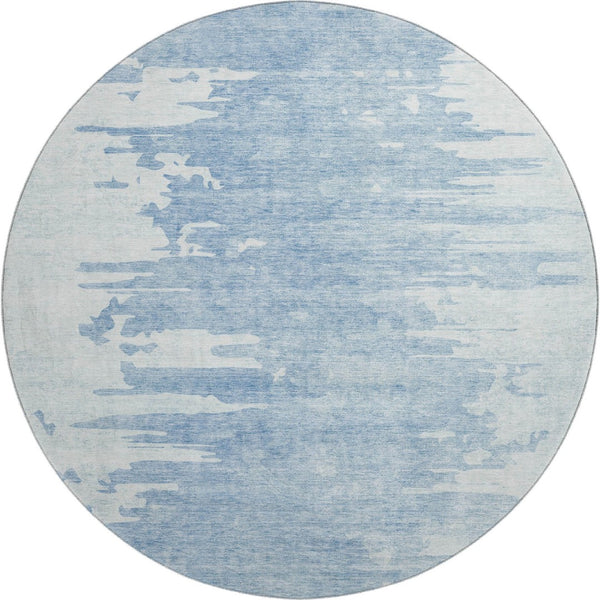 HomeRoots 8' Sky Blue and Ivory Abstract Round Rug - Washable, UV Protected, Durable for Modern Spaces 656984