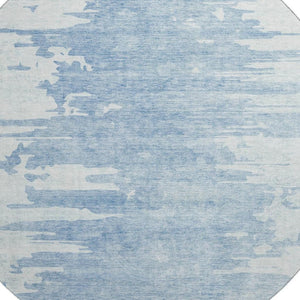 HomeRoots 8' Sky Blue and Ivory Abstract Round Rug - Washable, UV Protected, Durable for Modern Spaces 656984