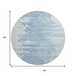 HomeRoots 8' Sky Blue and Ivory Abstract Round Rug - Washable, UV Protected, Durable for Modern Spaces 656984