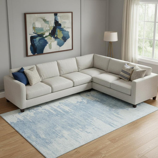 HomeRoots 8' X 10' Sky Blue & Ivory Abstract Washable Area Rug – Durable, UV-Protected, Perfect for Busy Homes 656985