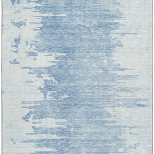 HomeRoots 9' X 12' Sky Blue & Ivory Abstract Washable Area Rug with UV Protection for Stylish Living Spaces 656986