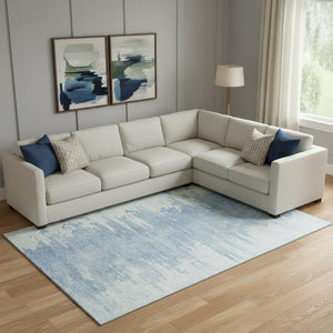 HomeRoots 10' X 14' Sky Blue & Ivory Abstract Rug - Washable, UV-Protected, Stain-Resistant for Busy Homes 656987