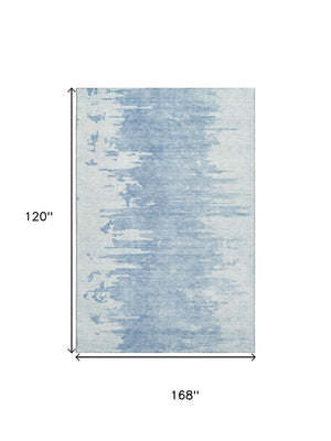 HomeRoots 10' X 14' Sky Blue & Ivory Abstract Rug - Washable, UV-Protected, Stain-Resistant for Busy Homes 656987