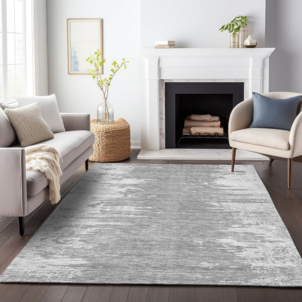 HomeRoots 5' X 8' Stylish Silver and Gray Abstract Area Rug – Washable, UV-Protected, and Durable for Homes! 656989