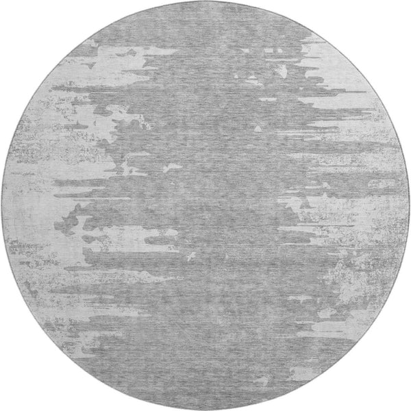 HomeRoots 8' Silver and Gray Abstract Washable Round Rug - UV Protection, Durable, Stain-Resistant Design! 656990