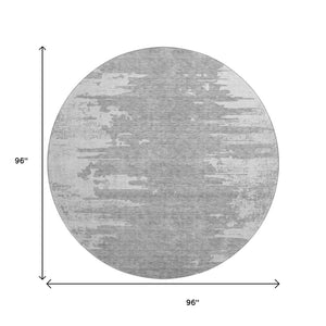 HomeRoots 8' Silver and Gray Abstract Washable Round Rug - UV Protection, Durable, Stain-Resistant Design! 656990
