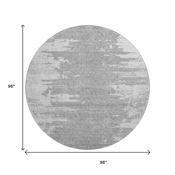 HomeRoots 8' Silver and Gray Abstract Washable Round Rug - UV Protection, Durable, Stain-Resistant Design! 656990