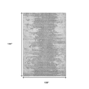 HomeRoots 9' X 12' Silver And Gray Abstract Washable Area Rug - Stylish, Durable, Pet-Friendly, UV Protected! 656992