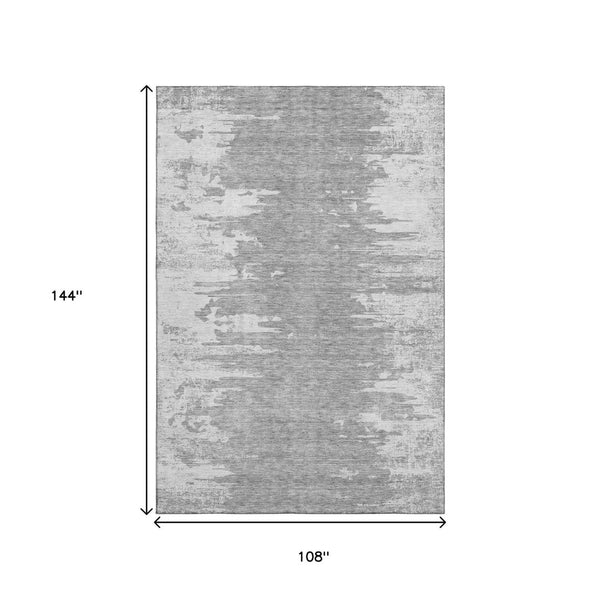 HomeRoots 9' X 12' Silver And Gray Abstract Washable Area Rug - Stylish, Durable, Pet-Friendly, UV Protected! 656992
