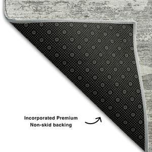 HomeRoots 9' X 12' Silver And Gray Abstract Washable Area Rug - Stylish, Durable, Pet-Friendly, UV Protected! 656992