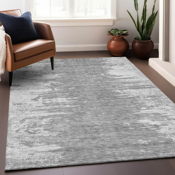 HomeRoots 9' X 12' Silver And Gray Abstract Washable Area Rug - Stylish, Durable, Pet-Friendly, UV Protected! 656992