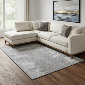 HomeRoots 9' X 12' Silver And Gray Abstract Washable Area Rug - Stylish, Durable, Pet-Friendly, UV Protected! 656992