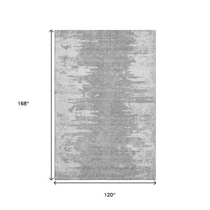 HomeRoots 10' X 14' Silver And Gray Abstract Washable Area Rug - Durable, Stylish, UV Protected for Modern Homes 656993