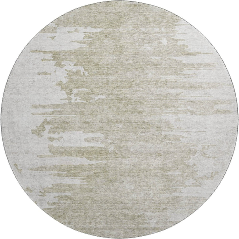 HomeRoots 8' Taupe and Ivory Abstract Round Rug - Durable, Washable, UV Protected for Modern Living Spaces 656996