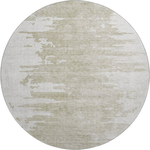 HomeRoots 8' Taupe and Ivory Abstract Round Rug - Durable, Washable, UV Protected for Modern Living Spaces 656996