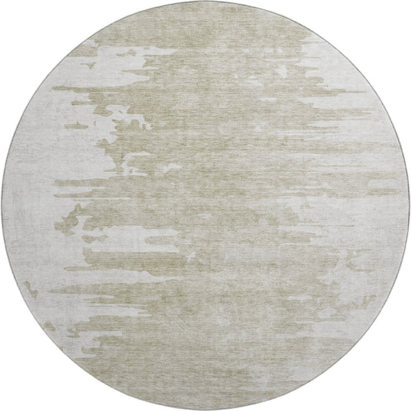 HomeRoots 8' Taupe and Ivory Abstract Round Rug - Durable, Washable, UV Protected for Modern Living Spaces 656996