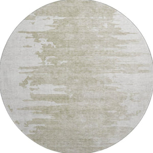 HomeRoots 8' Taupe and Ivory Abstract Round Rug - Durable, Washable, UV Protected for Modern Living Spaces 656996