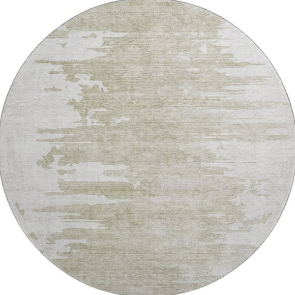 HomeRoots 8' Taupe and Ivory Abstract Round Rug - Durable, Washable, UV Protected for Modern Living Spaces 656996