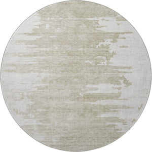 HomeRoots 8' Taupe and Ivory Abstract Round Rug - Durable, Washable, UV Protected for Modern Living Spaces 656996