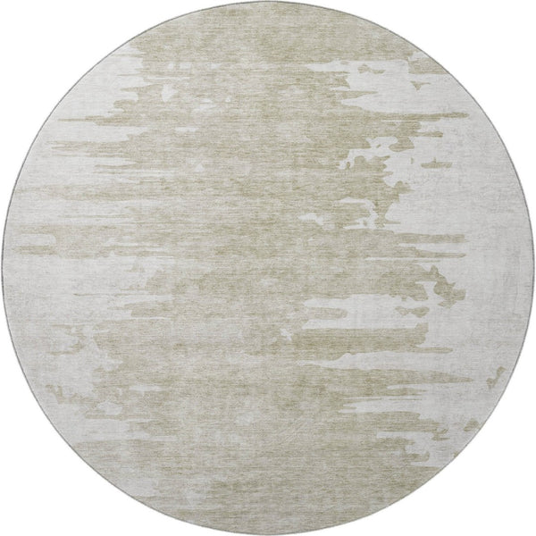 HomeRoots 8' Taupe and Ivory Abstract Round Rug - Durable, Washable, UV Protected for Modern Living Spaces 656996