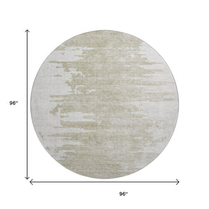 HomeRoots 8' Taupe and Ivory Abstract Round Rug - Durable, Washable, UV Protected for Modern Living Spaces 656996