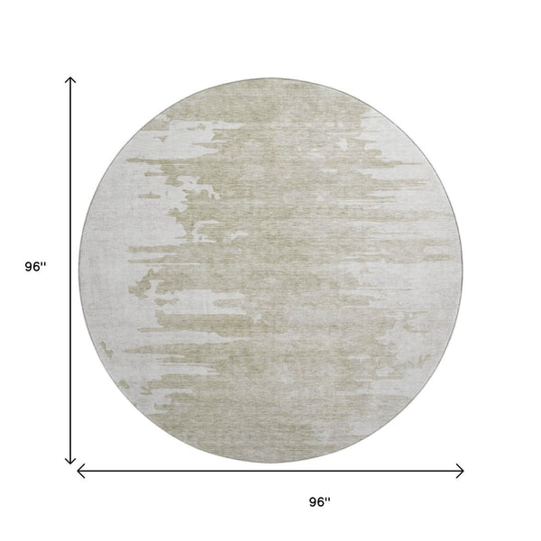 HomeRoots 8' Taupe and Ivory Abstract Round Rug - Durable, Washable, UV Protected for Modern Living Spaces 656996