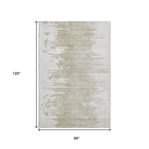 HomeRoots 8' X 10' Taupe and Ivory Abstract Washable Area Rug - Durable, UV-Protected, Easy-Care Design! 656997