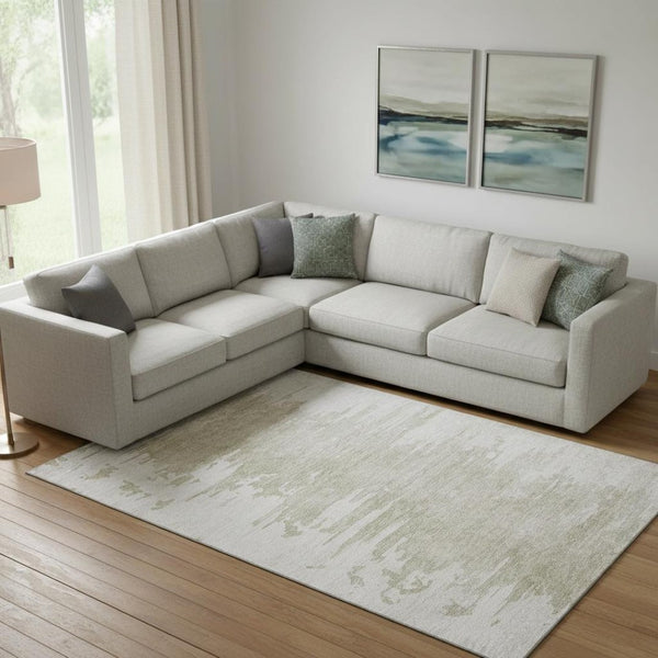HomeRoots 8' X 10' Taupe and Ivory Abstract Washable Area Rug - Durable, UV-Protected, Easy-Care Design! 656997