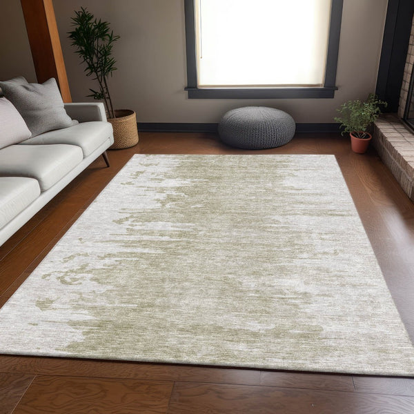 HomeRoots 8' X 10' Taupe and Ivory Abstract Washable Area Rug - Durable, UV-Protected, Easy-Care Design! 656997