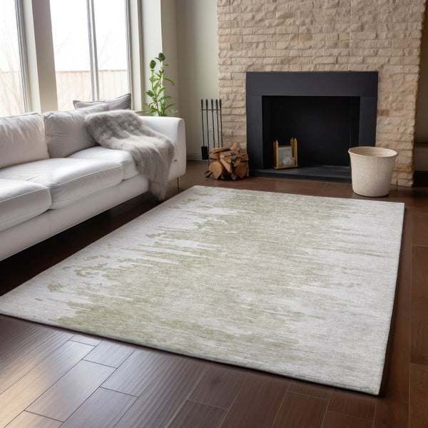 HomeRoots 8' X 10' Taupe and Ivory Abstract Washable Area Rug - Durable, UV-Protected, Easy-Care Design! 656997