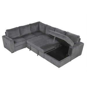 English Elm U_Style U-Shaped Corduroy Sofa With Usb Ports & Storage – 6-Seater Modular Sectional For Any Space N711P235755E-GIGA