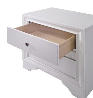 English Elm Contemporary Nightstand with Silver Accents, Solid Wood Veneer, English Dovetail Drawer, Sleek Shine White 30 L x 20 W x 30 H B2741P375925