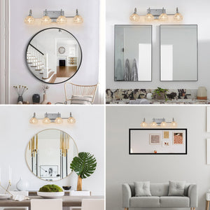 English Elm 23" Nickel Vintage Crystal Vanity Light - 4-Light Hardwired Bathroom Mirror Fixture, Nickel Iron Elegance W2312P374821