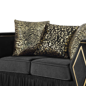 English Elm Cavalli Glam Loveseat with Diamond Upholstery Panels and Gold Trim Accent Legs Black+Gold B009P417495