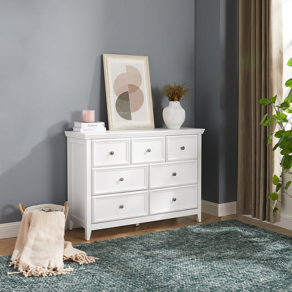 English Elm Modern 7 Drawers Dresser with Unique Feet, Smooth Glide Drawers and Metal Handles for Stylish Storage White W2275P149784