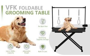 English Elm 47'' Foldable Dog Grooming Table X-lift Adjustable Height Station with Arm Noose Organizer W3587P358750