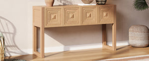 English Elm [video] Art Deco Console Table Geometric Carved Fronts Fluted Legs 3 Soft-close Drawers Light Brown N759P433572T