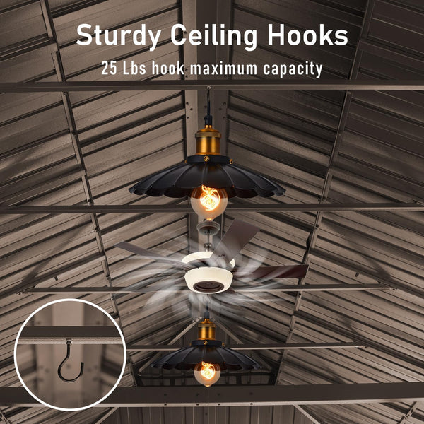 English Elm 14x22FT Hardtop Gazebo Metal Pavilion with Galvanized Double Roof, Aluminum Frame, Gutter, Curtains & Netting Brown W1859S00104