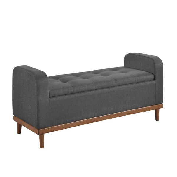 English Elm Mid-Century Modern Lift-Top Storage Bench with Tufted Upholstery, Walnut Solid Wood Frame, Hidden Organizer Dark Gray 50.75 L x 19 W x 19.75 H B011P192194