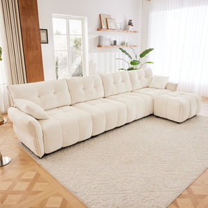 English Elm Modular Chenille Sectional Sofa with Ottoman Solid Wood Frame Living Room Seating White W714S01657