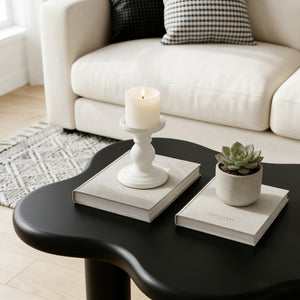 English Elm 40-inch Cloud Shaped Coffee Table Sculptural Mdf Top with Tapered Legs for Living Rooms Black W3935S00004