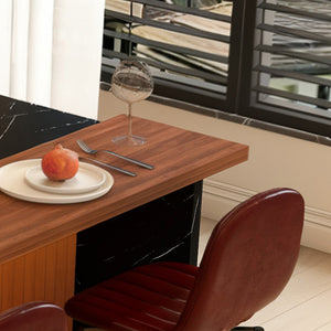 English Elm 63-Inch Modern Kitchen Island Set With 4 Bar Stools, Black Marble Surface & Led Lighting For Dining W2699S00067