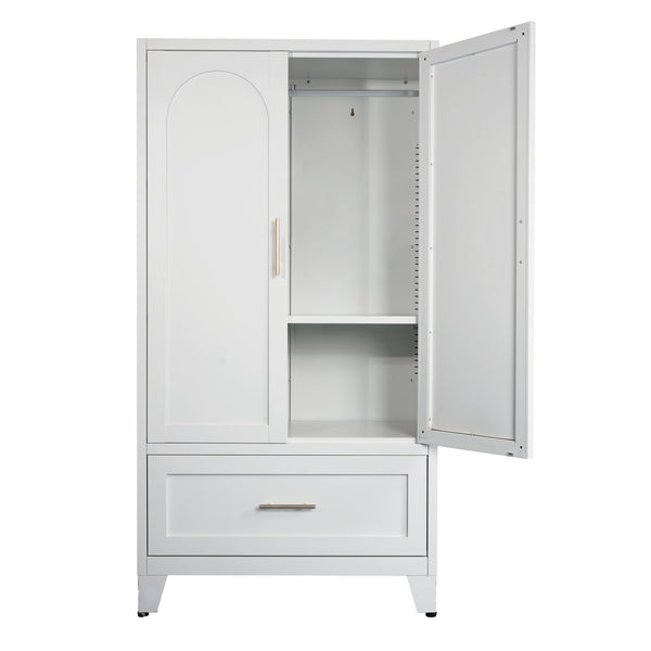 English Elm 60" Tall Metal Wardrobe Cabinet with Drawer & Adjustable Shelf, Steel 2-Door Closet for Small Spaces W3387P351621